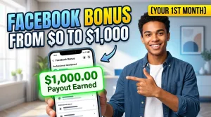 facebook-performance-bonus-0-to-1000-growth-guide 1 Split screen growth chart showing a $0 balance transforming into a $1,000+ Facebook payout notification.